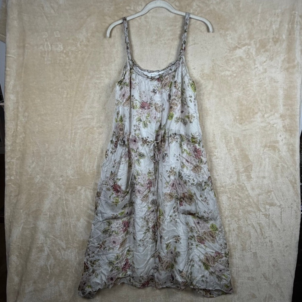 4 Love And Liberty Johnny Was 100% Silk Floral Midi Dress Braided Straps M Boho